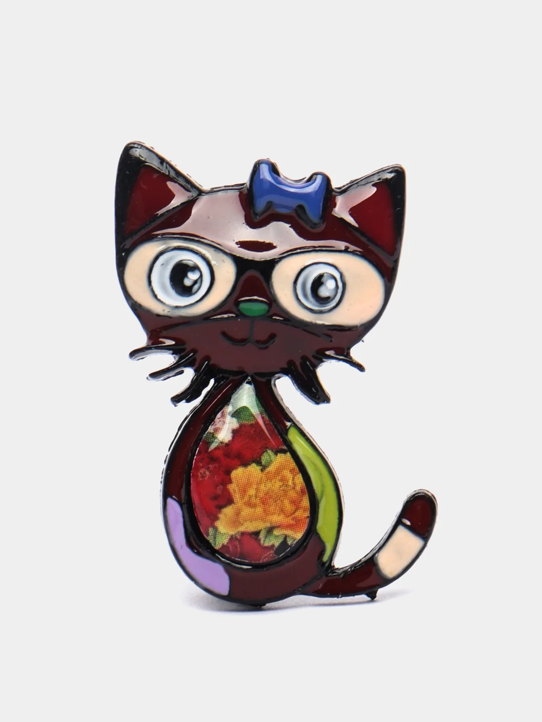 Бордовый брошь женская "Кошка"