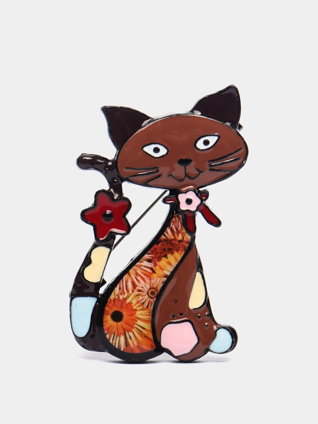 Коричневый брошь женская "Кошка"