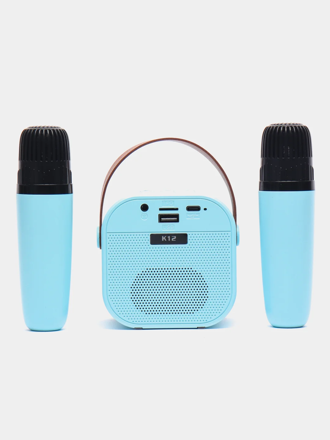 Небесно-голубой беспроводная портативная караоке колонка с микрофонами Bluetooth колонка с LED подстветкой