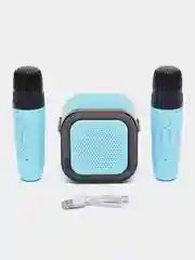 Небесно-голубой беспроводная портативная караоке колонка с микрофонами Bluetooth колонка с LED подстветкой
