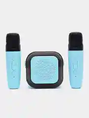 Небесно-голубой беспроводная портативная караоке колонка с микрофонами Bluetooth колонка с LED подстветкой