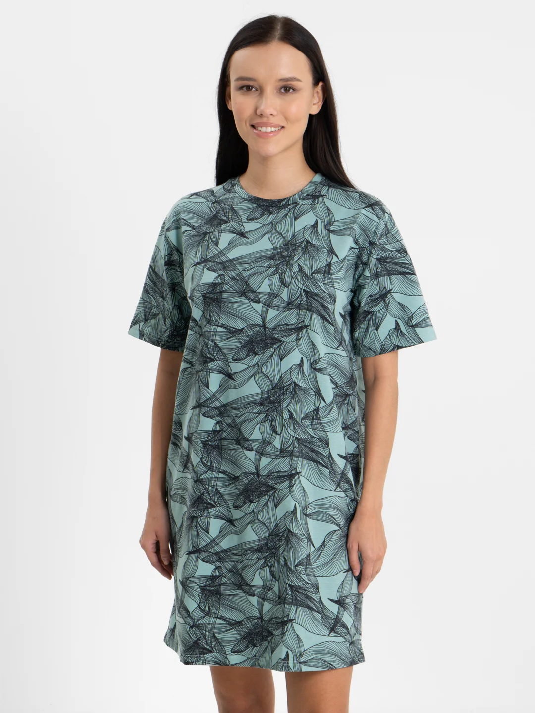 Бирюзовый платье-футболка Oversize, короткая туника, большие размеры 42-60