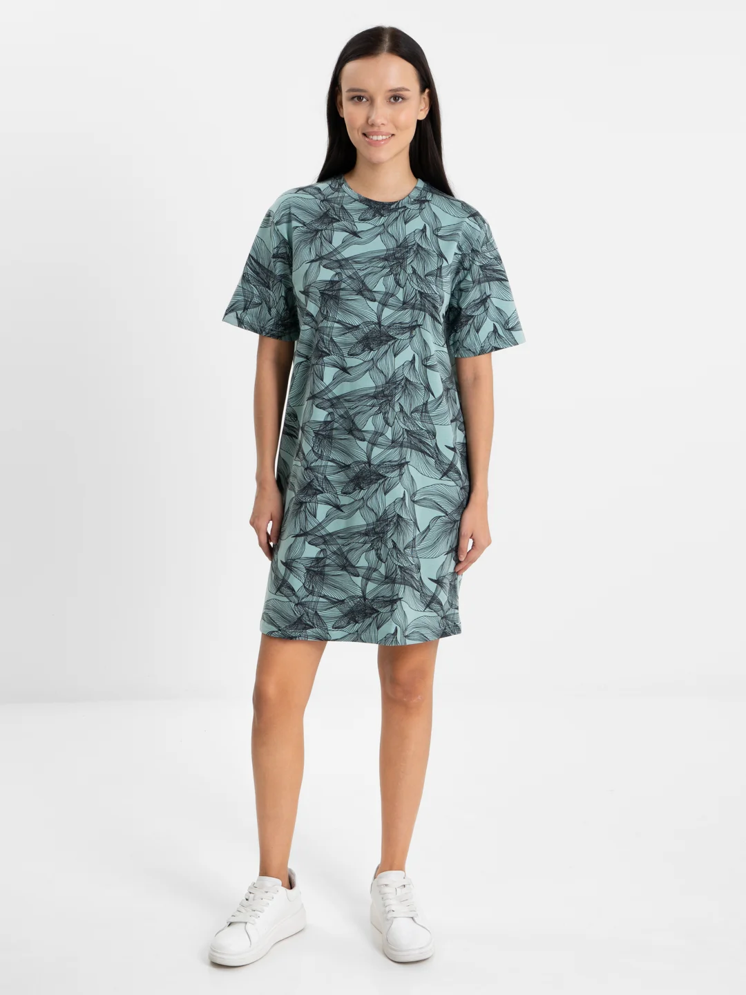Бирюзовый платье-футболка Oversize, короткая туника, большие размеры 42-60