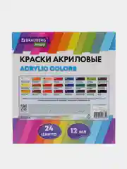 Акриловые краски художественные набор для рисования 24 цв по 12 мл, Brauberg Hobby, 192404