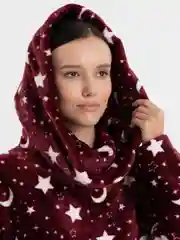 Красный накидка женская домашняя с рукавами, карманами и капюшоном, 100% хлопок