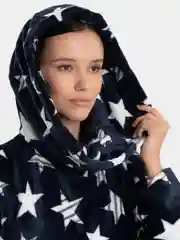 Синий накидка женская домашняя с рукавами, карманами и капюшоном, 100% хлопок