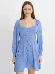 Голубой платье женское, короткое, вечернее, повседневное, с цветочками