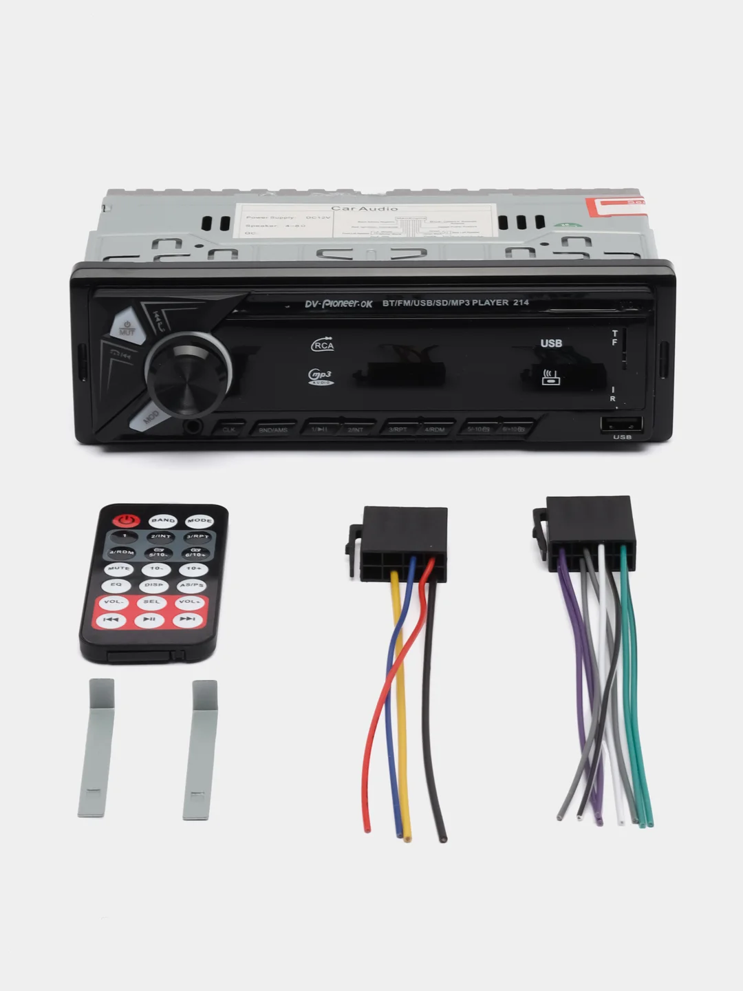 Красный автомагнитола dv-Pioneer.ok 214 (Bluetooth/AUX/USB/FM)