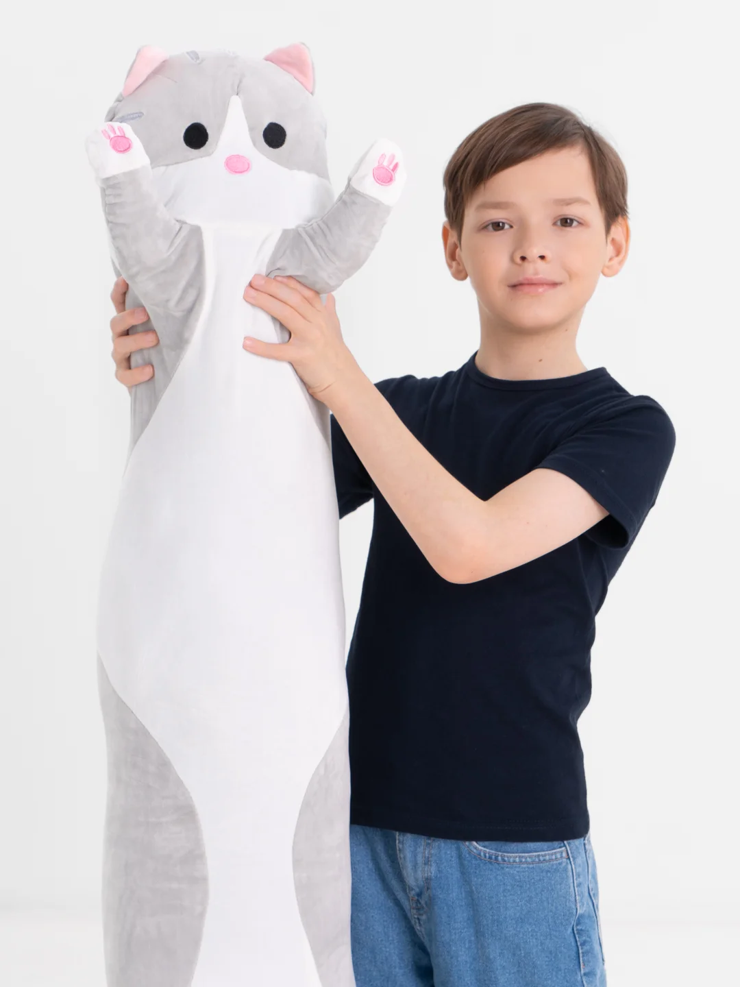 Мягкая игрушка-подушка "Кот батон", 130 см, серый с белым, гусь-обнимусь, акула, капибара