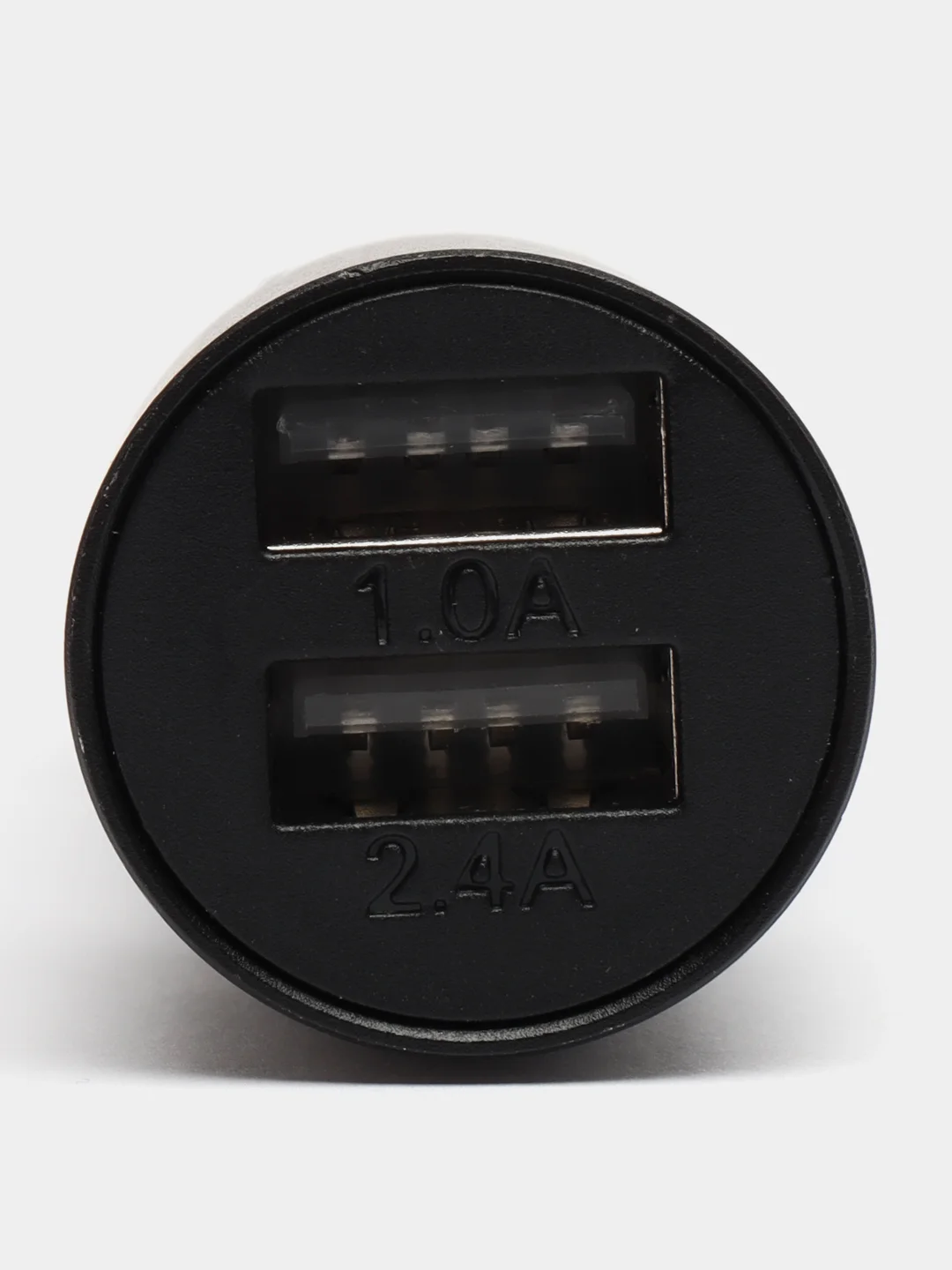 Серебряный удлиненное автомобильное зарядное устройство АЗУ 2.4А, 2 USB (металл)