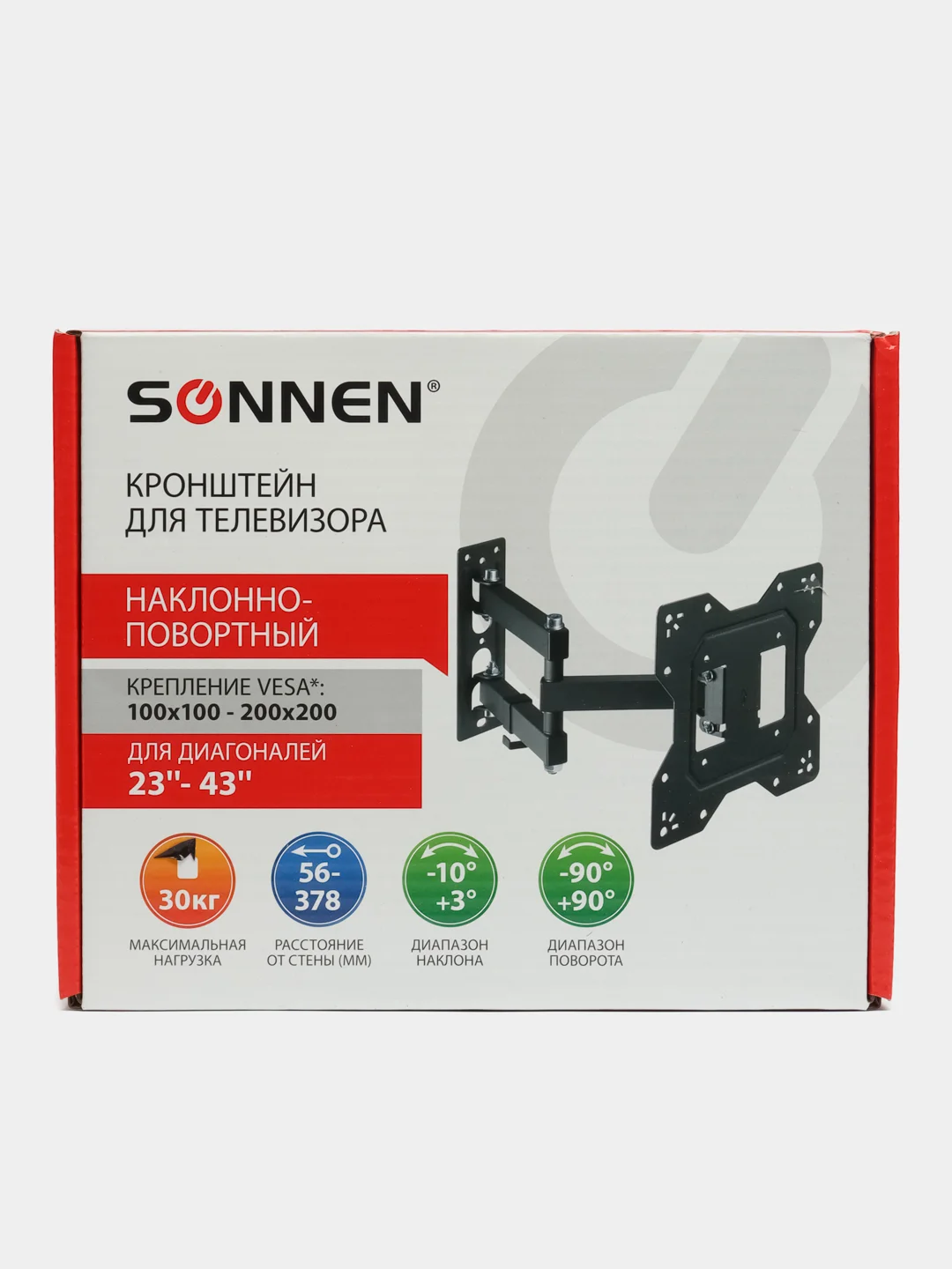Кронштейн для телевизора на стену, крепление до 30 кг, 23"-43", черный, Sonnen, 455947