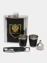 Подарочный набор 6 в 1: фляжка, стопки, воронка, мультитул, шахматы, шахматная доска