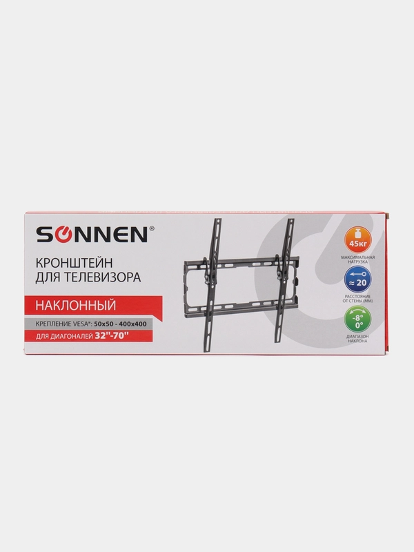 Кронштейн для телевизора на стену, крепление до 45 кг, 32"-70", черный, Sonnen, 455949