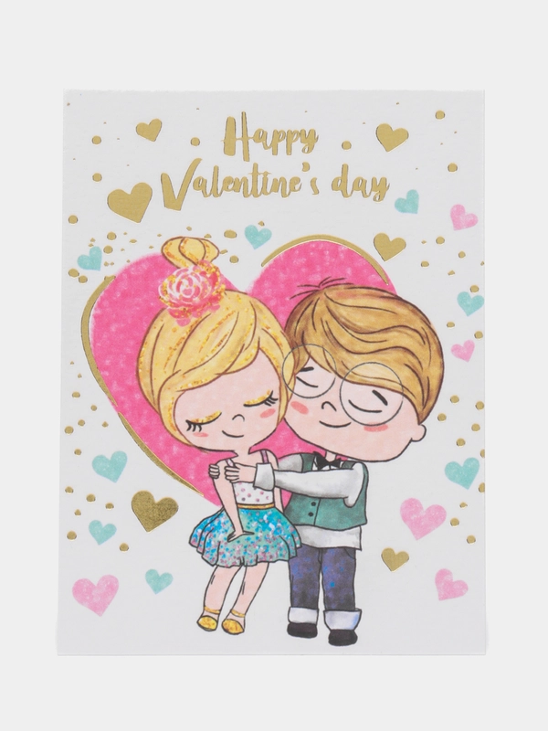 Поздравительная открытка на акварельном картоне с тиснением Happy Valentines day, 8 х 6 см