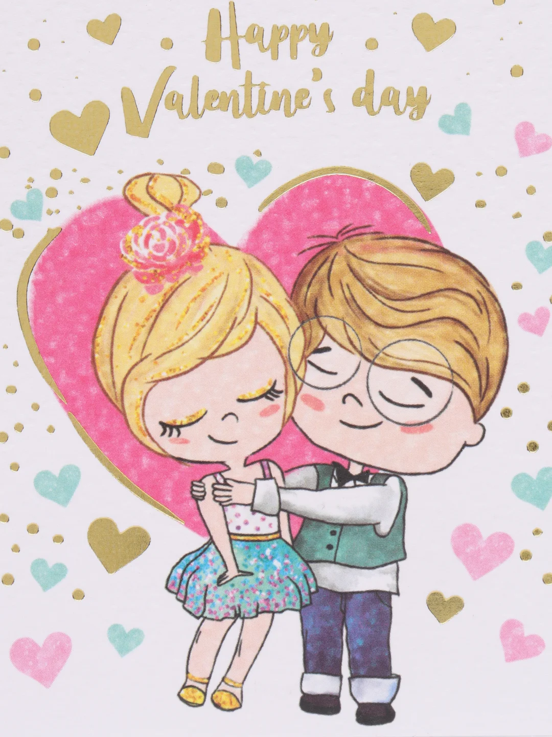Белый поздравительная открытка на акварельном картоне с тиснением Happy Valentines day, 8 х 6 см