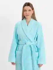 Бирюзовый женский махровый халат с вышивкой Любимая жена и мама