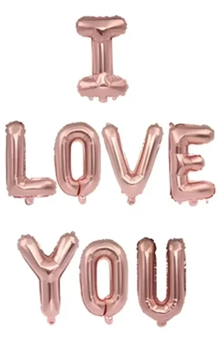 Гирлянда "I LOVE YOU" фольгированные буквы-шары, розовое золото, подарок романтика
