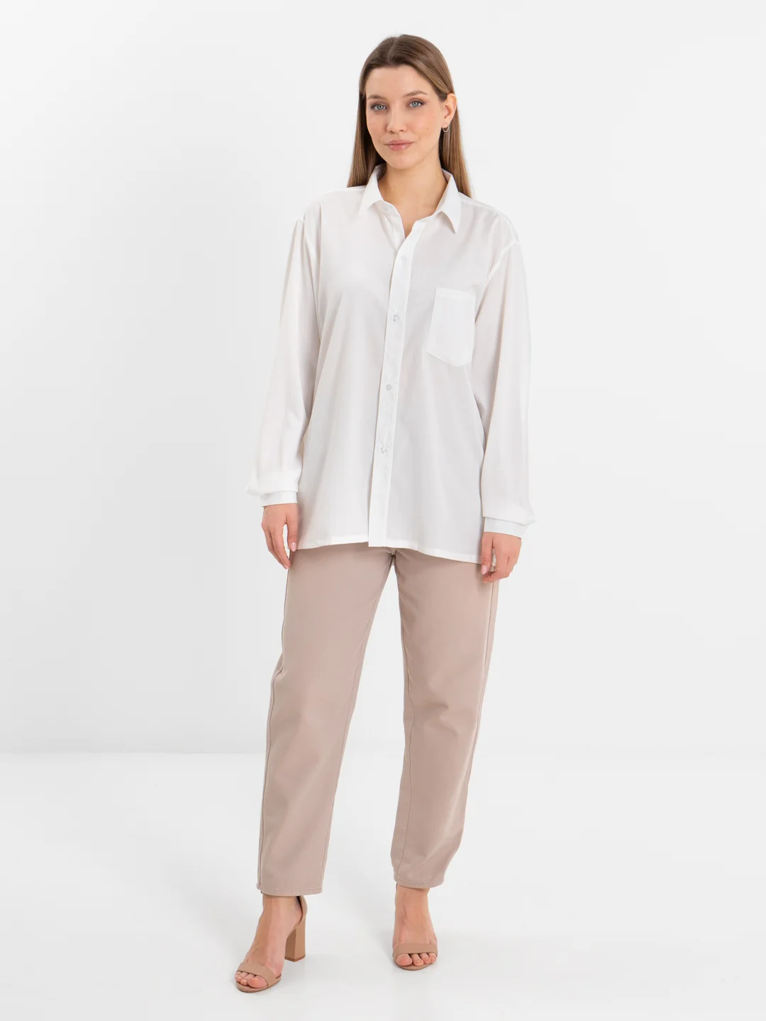 TrendD / Рубашка белая базовая Unisex прямая c длинным рукавом