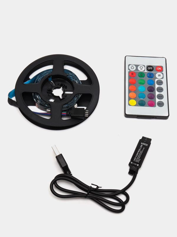 Светодиодная LED лента 5050 RGB 1-3 м,USB,IP65 с пультом управления,подсветка для дома