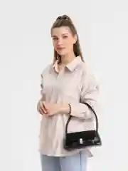 Хаки сумка женская, багет, на плечо, прямоугольная, черный, бежевый