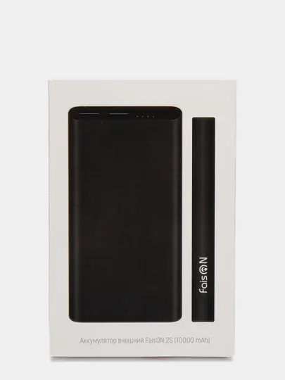 Черный аккумулятор внешний FaisON 2S, 10000mAh, металл, 2 USB выхода, 2.1A