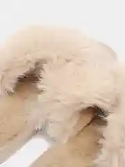 Песочный хаки тапочки домашние женские, меховые, пушистые, открытые