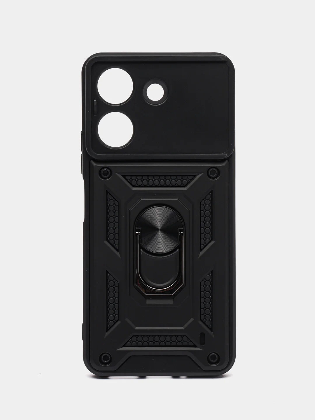 Угольный чехол для Xiaomi Redmi 13C / Poco C65 противоударный, с металлической подставкой кольцом