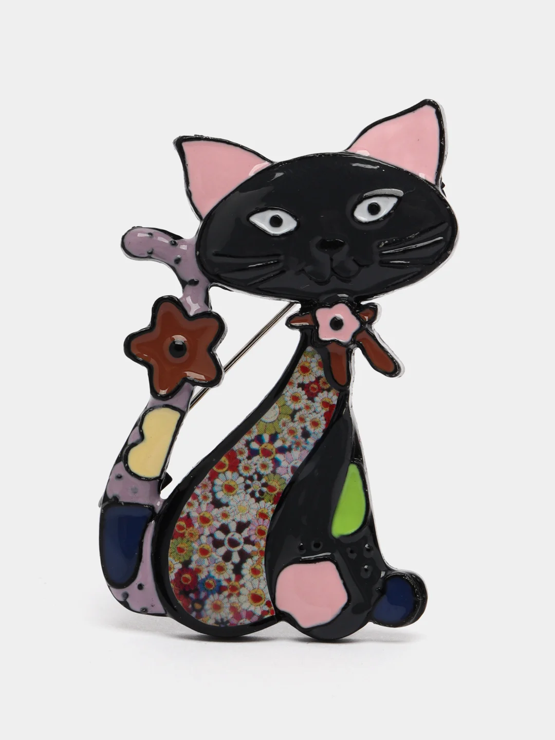 Серый брошь женская "Кошка"