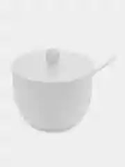 Белый сахарница с ложкой и крышкой