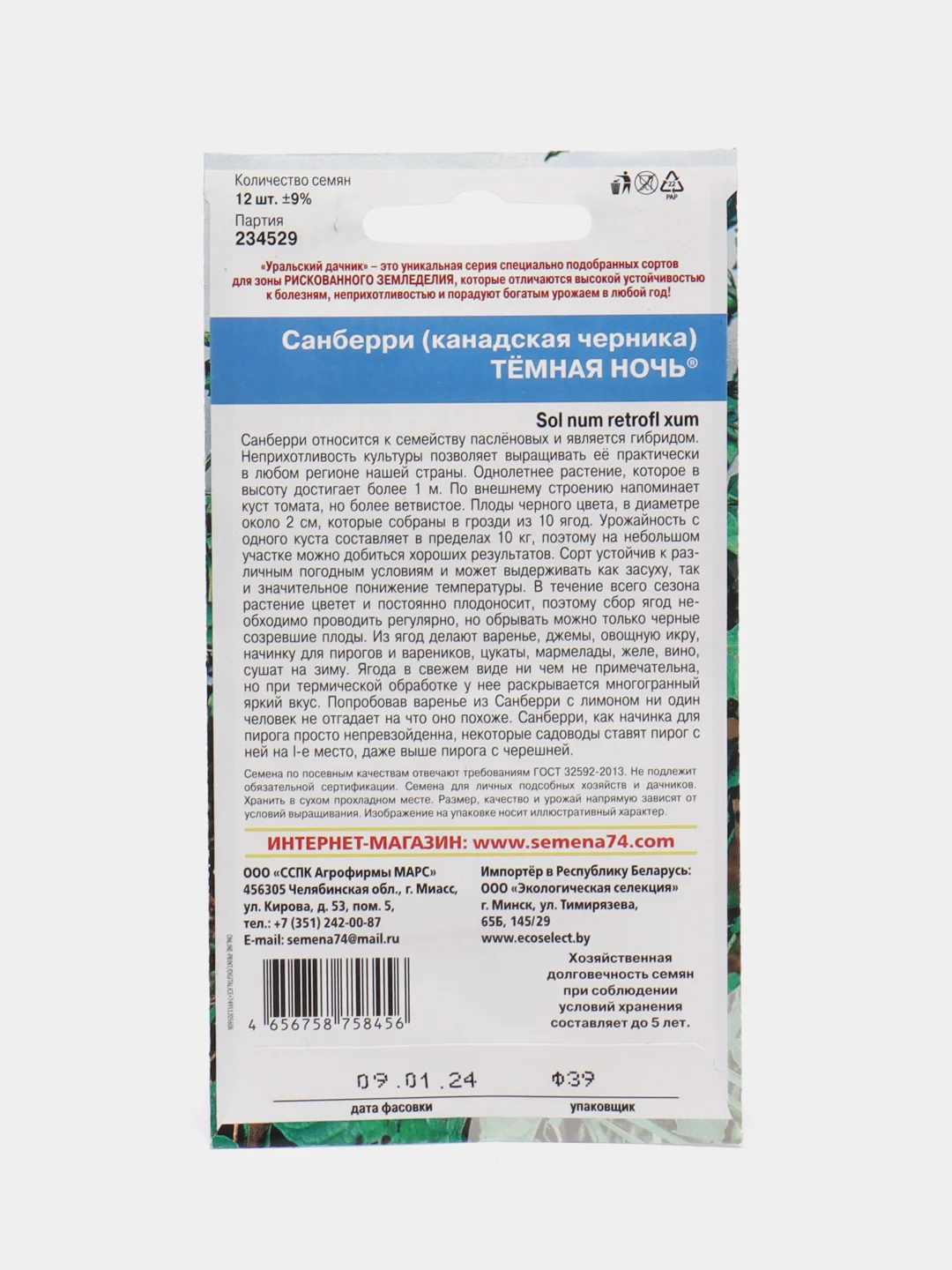 Санберри канадская Черника Темная ночь (семена)