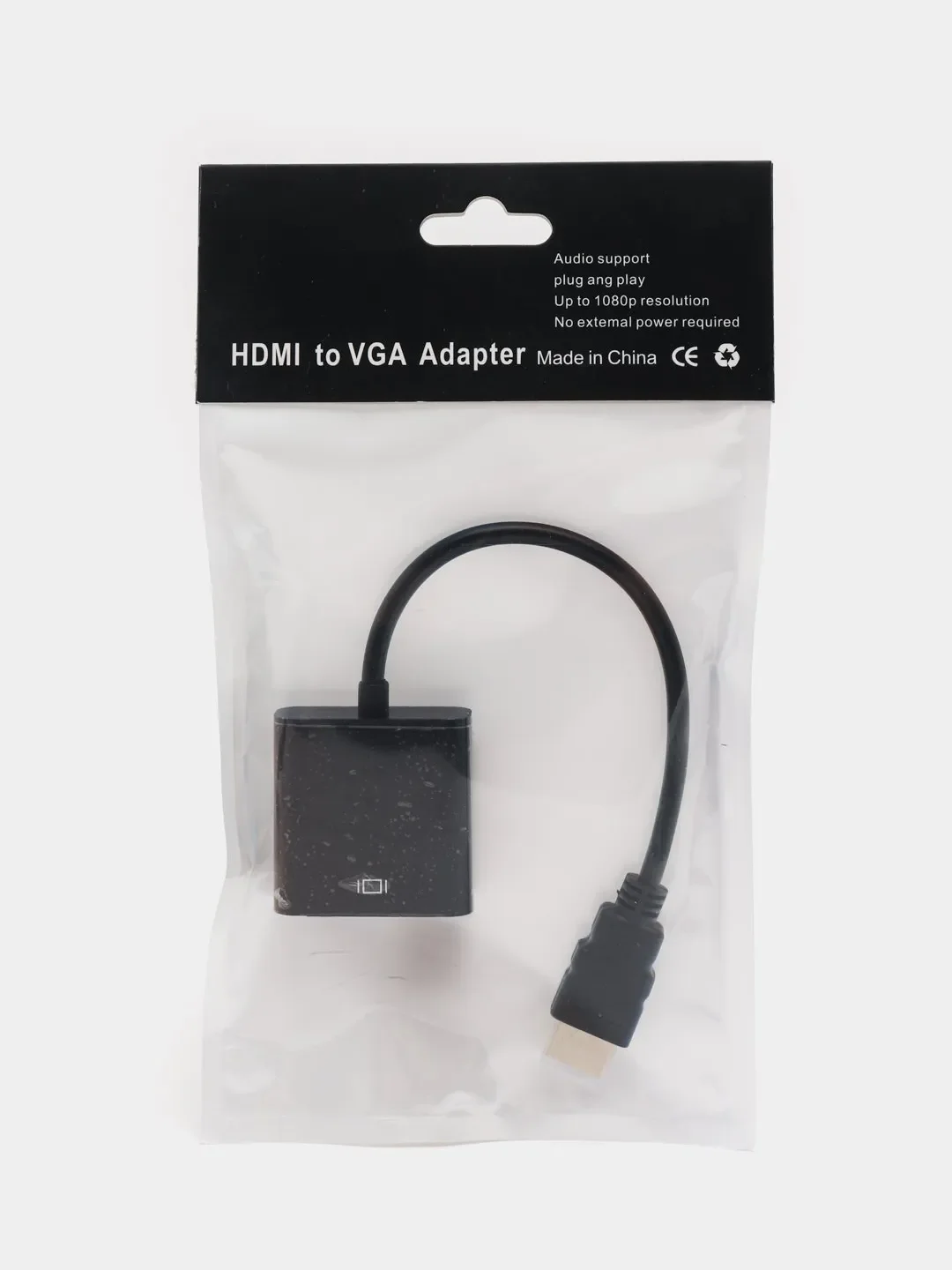 Черный переходник адаптер HDMI на VGA для подключения компьютера, монитора и видеокарты