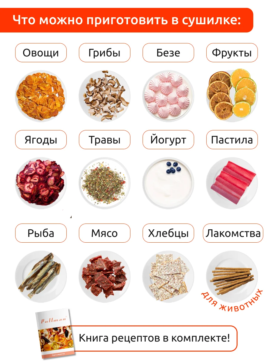 Черный сушилка для овощей и фруктов Pullman PL-1105, 5 уровней, 11 поддонов