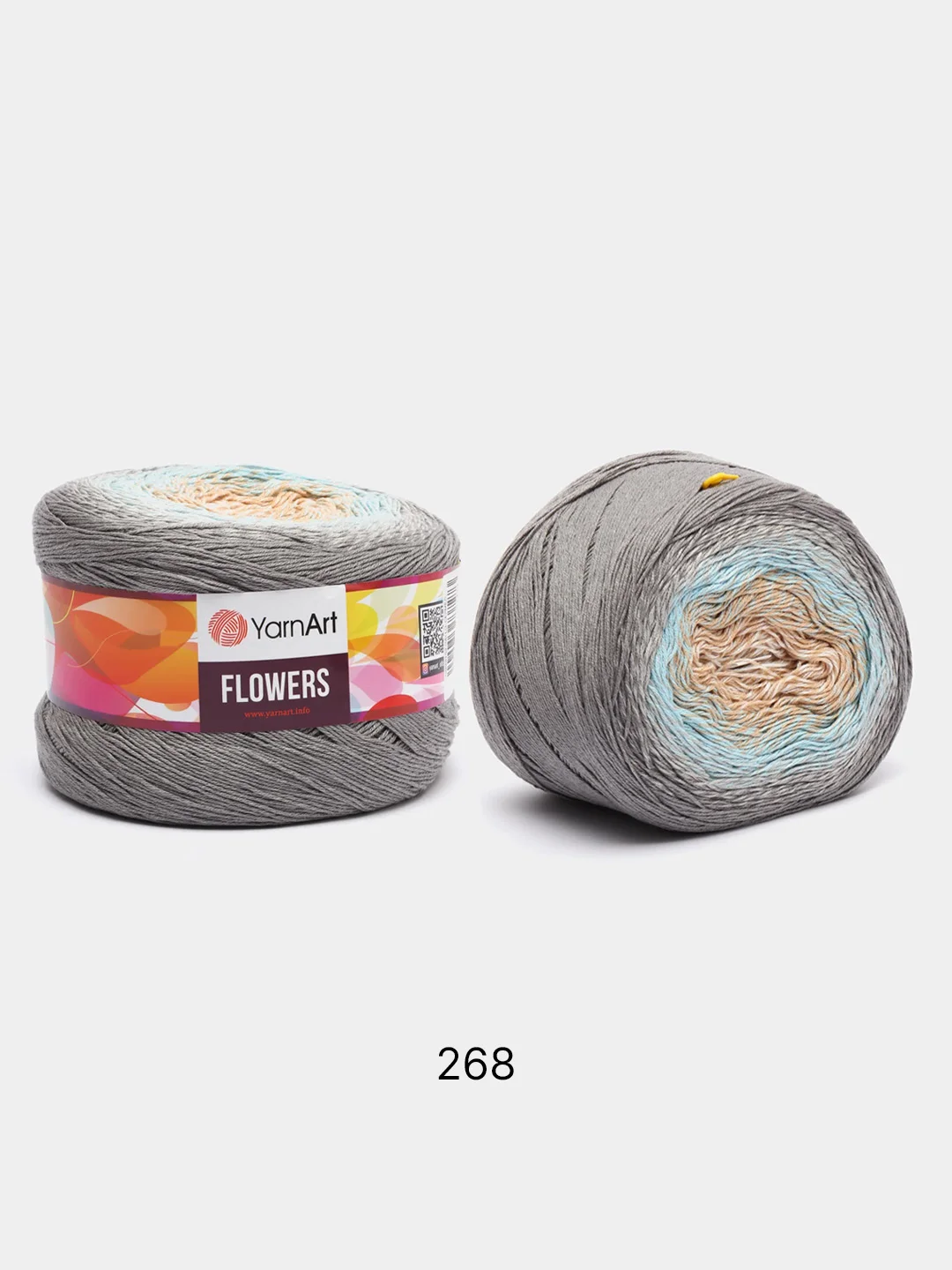 Серый меланж пряжа YarnArt Flowers 55% Хлопок 45% Полиакрил 250г 1000м, 1 моток