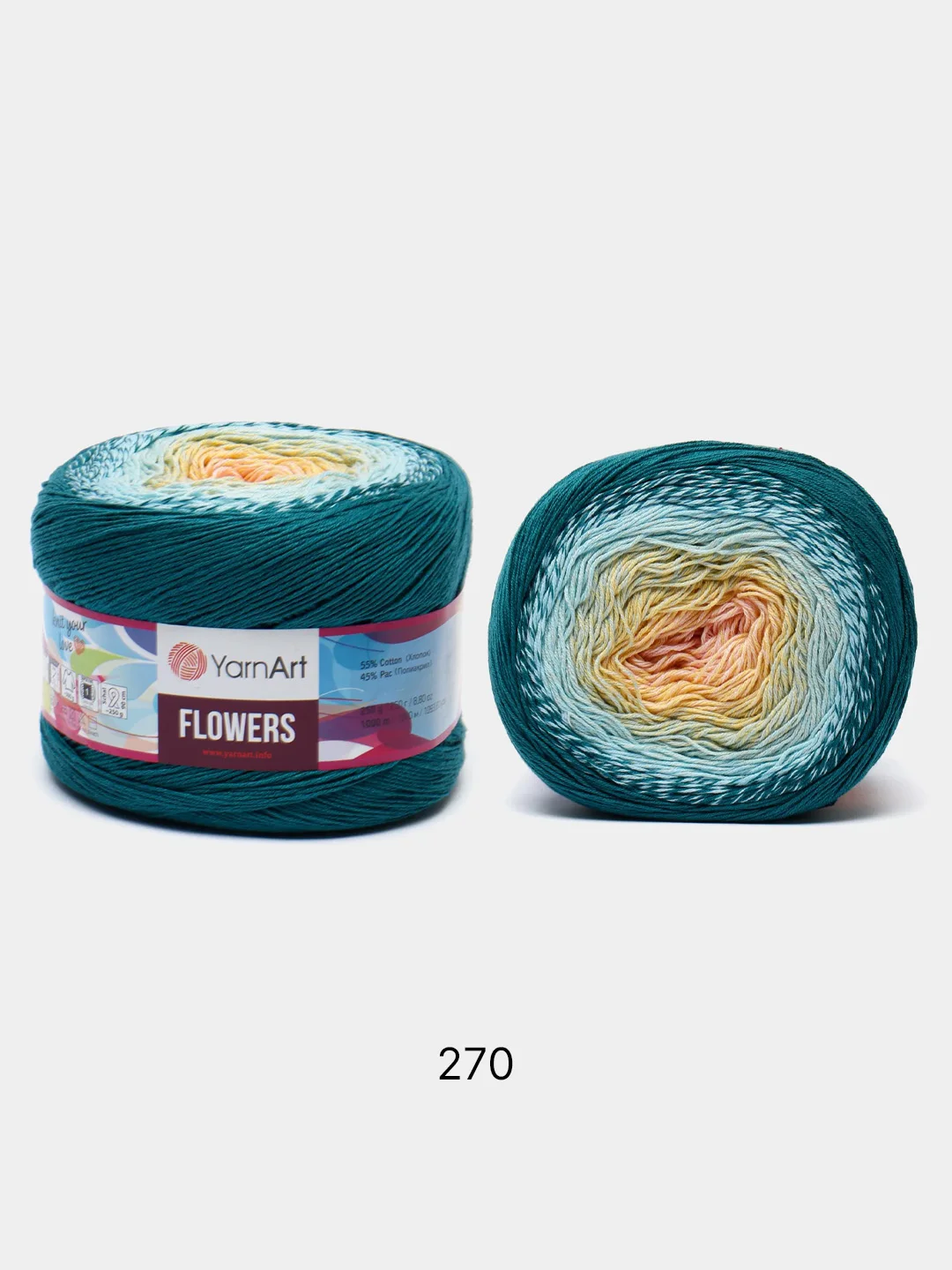 Морской пряжа YarnArt Flowers 55% Хлопок 45% Полиакрил 250г 1000м, 1 моток