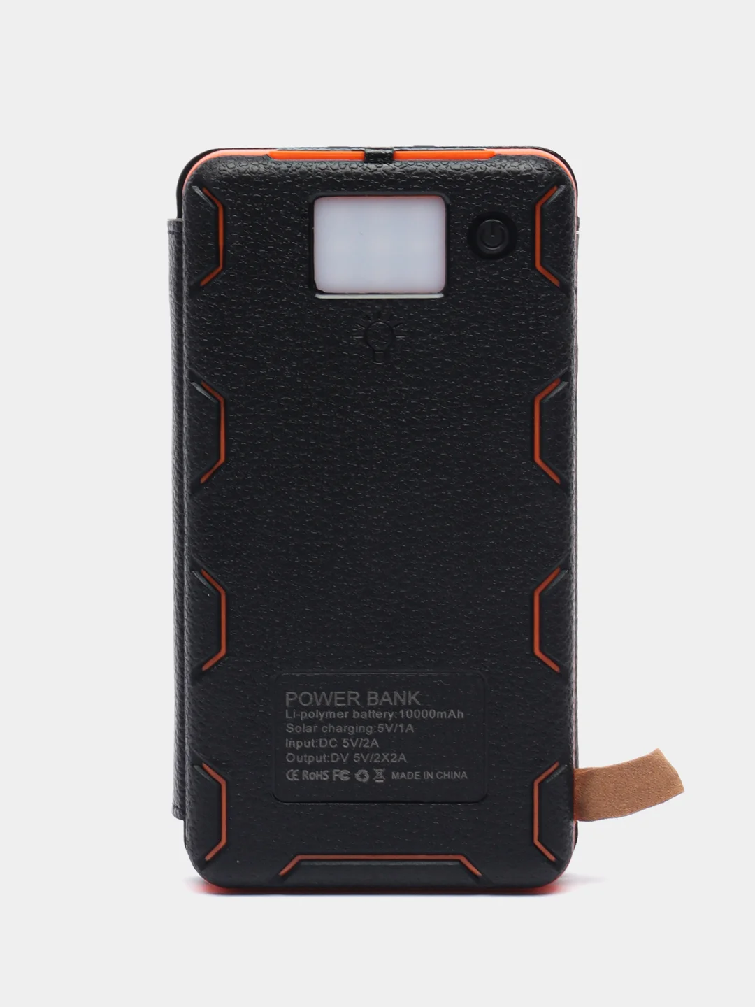Оранжевый внешний аккумулятор Power bank, 10000 mAh, на солнечной батарее с 4 солнечными панелями