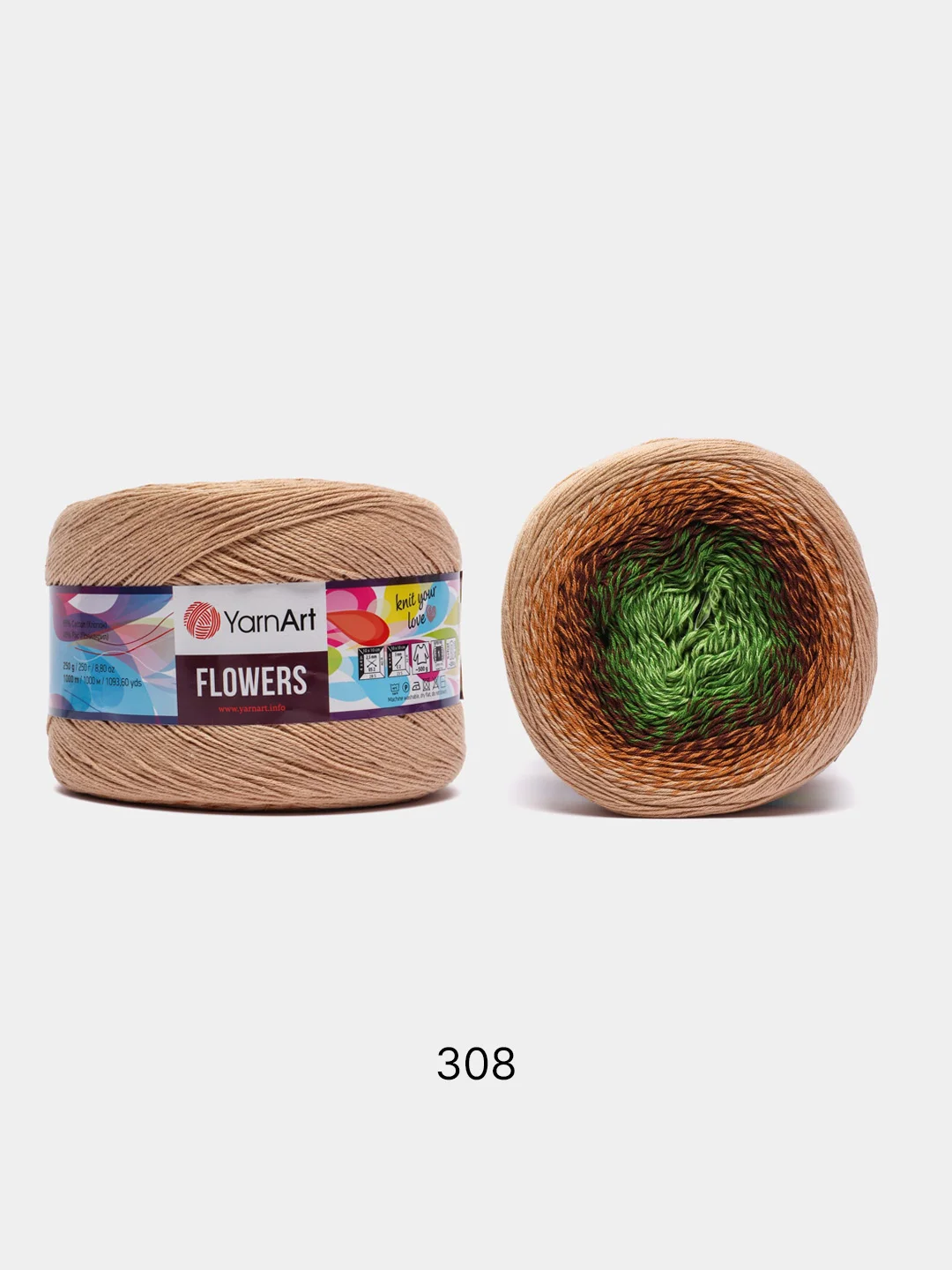 Пряжа YarnArt Flowers 55% Хлопок 45% Полиакрил 250г 1000м, 1 моток
