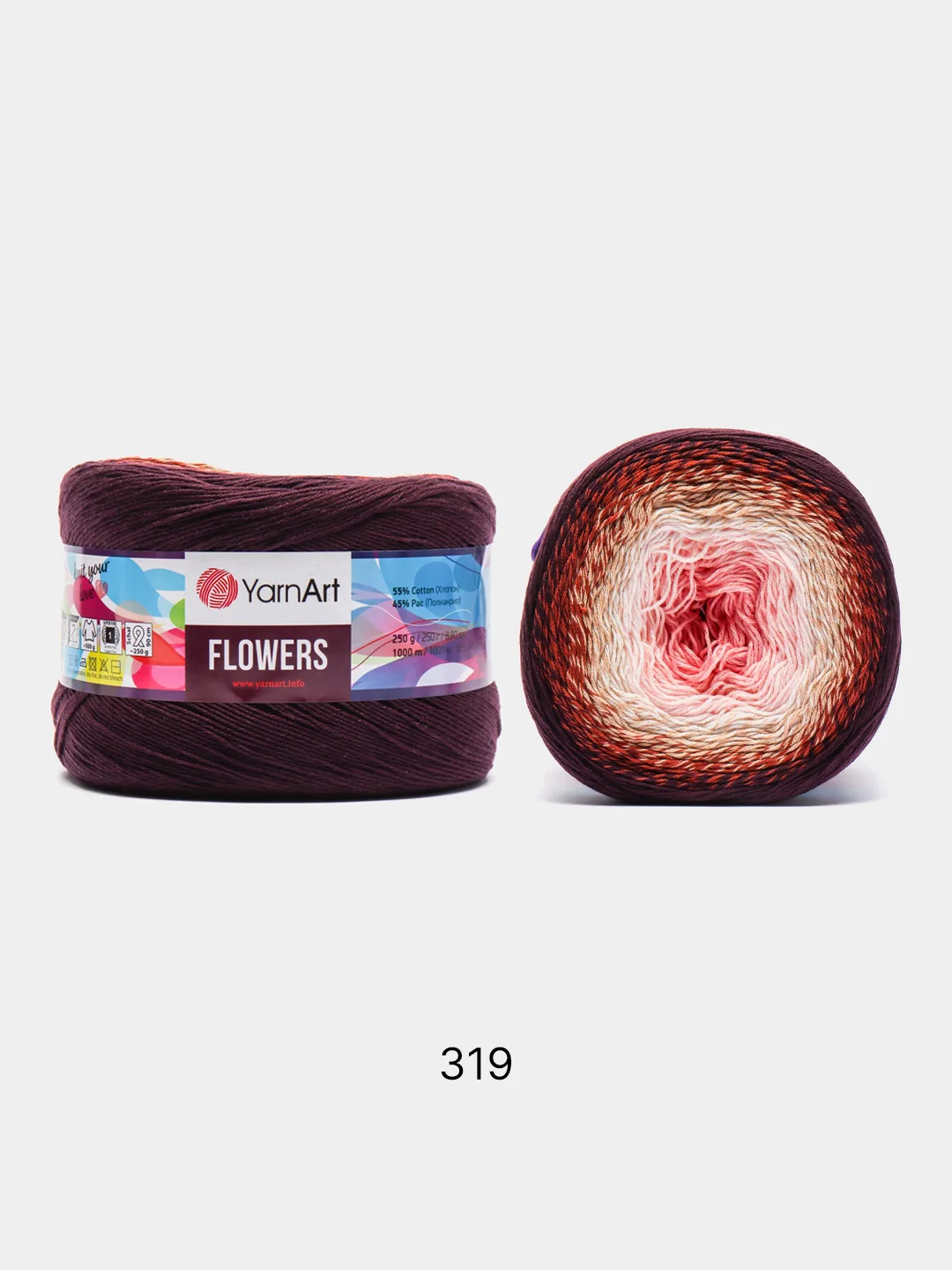 Марсала пряжа YarnArt Flowers 55% Хлопок 45% Полиакрил 250г 1000м, 1 моток