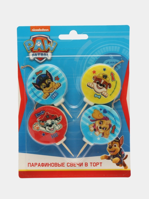 Щенячий патруль. Парафиновые свечи в торт, 4 шт, в блистере (unisex)
