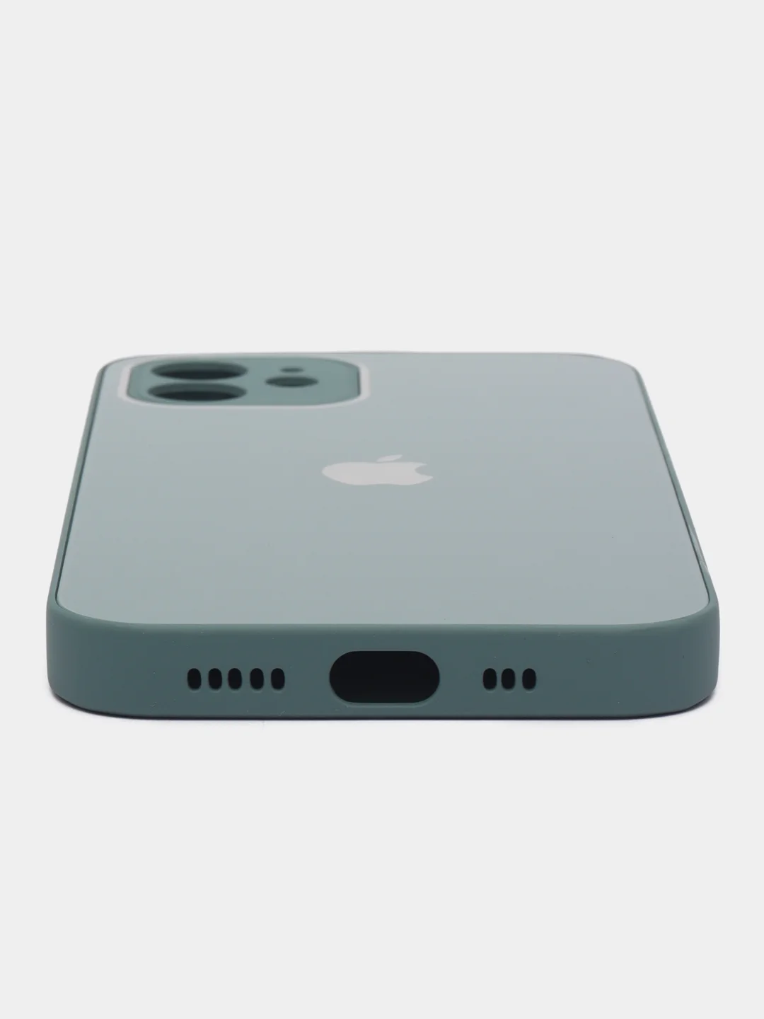 Зеленый чехол силиконовый для iPhone 12, со стеклянной панелью