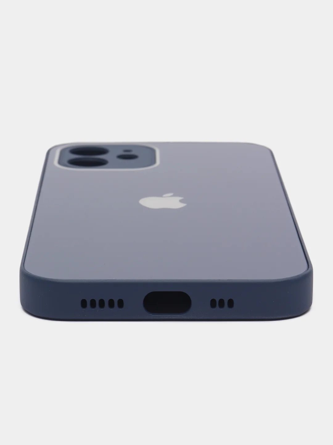 Синий чехол силиконовый для iPhone 12, со стеклянной панелью
