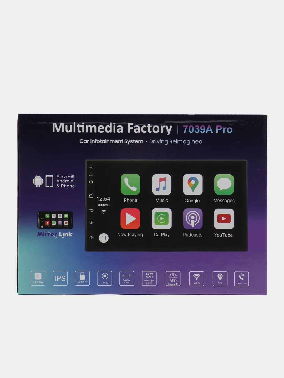 Магнитола 2 DIN с Android 12.0, память 2 GB/64 GB, экран 7", Bluetooth, USB