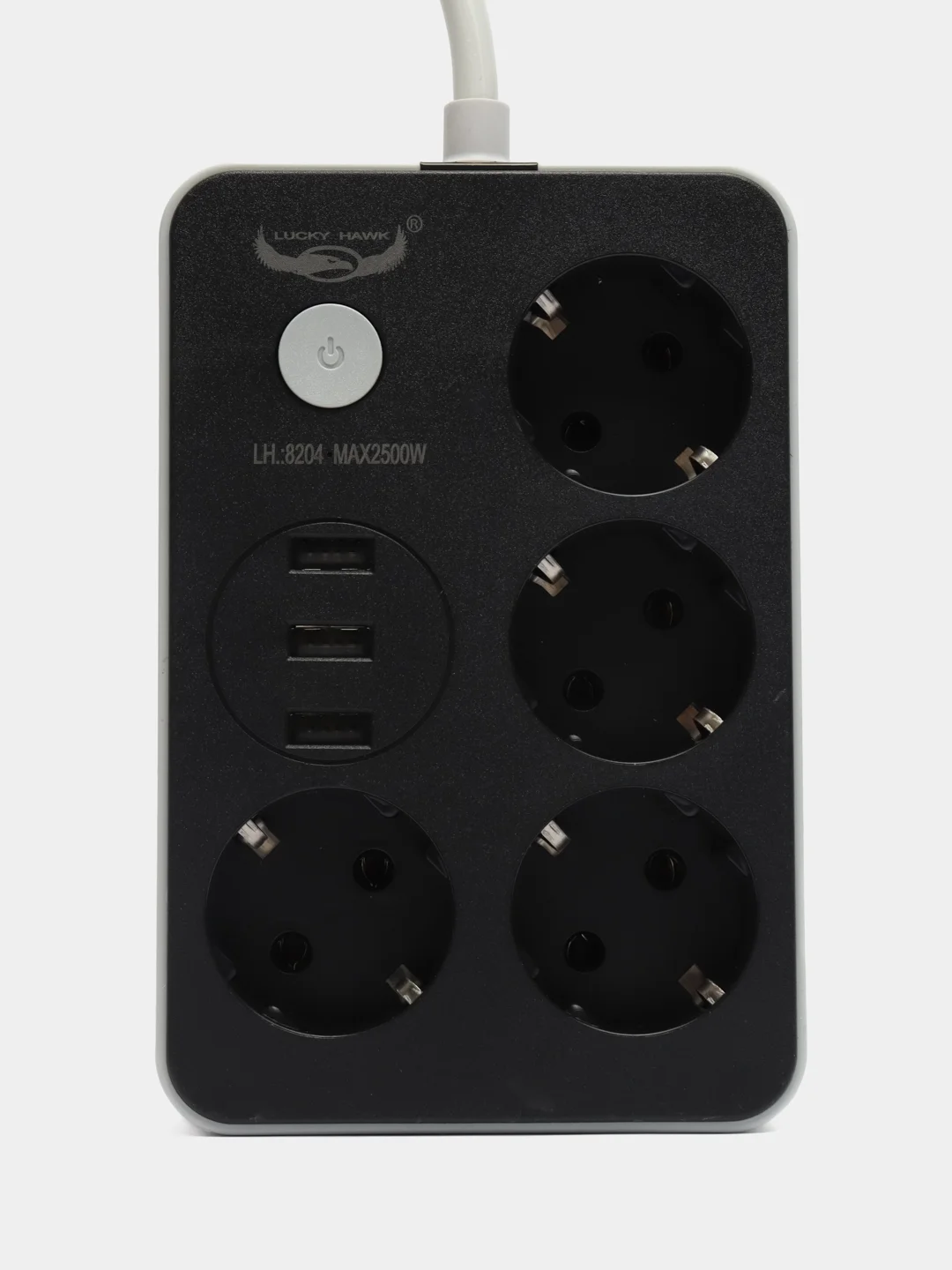 Черный сетевой фильтр / удлинитель с портами USB / Type-C. Lucky Hawk 4 Power Socket Black/Grey