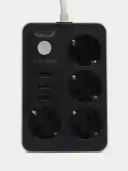 Черный сетевой фильтр / удлинитель с портами USB / Type-C. Lucky Hawk 4 Power Socket Black/Grey