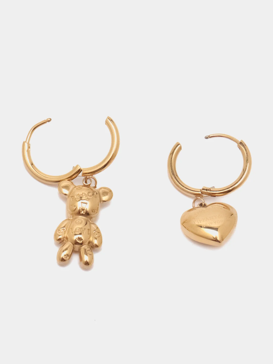 Серьги непарные асимметричные разные бижутерия мишка+сердце
