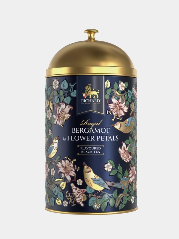 Чай черный листовой Richard Royal Bergamot & flower Petals, ароматизированный, ж/б, 60г