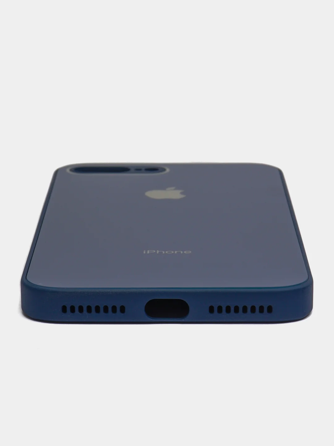 Синий чехол силиконовый со стеклянной панелью для iPhone 7 Plus / iPhone 8 Plus