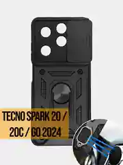 Черный чехол для Tecno Spark GO 2024 / 20 / 20C / Го 2024 противоударный с металлической подставкой