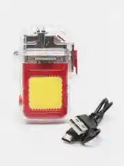 Красный зажигалка электронная с плазменным факелом и фонариком, зарядка от USB, плазменная спираль