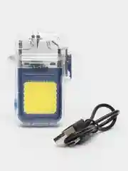 Синий зажигалка электронная с плазменным факелом и фонариком, зарядка от USB, плазменная спираль