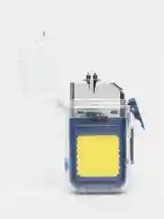 Синий зажигалка электронная с плазменным факелом и фонариком, зарядка от USB, плазменная спираль